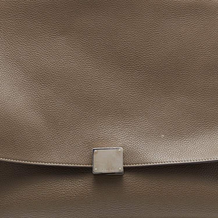 Pre Owned Celine Grey Leather and Suede Large Trapeze Top Handle Bag