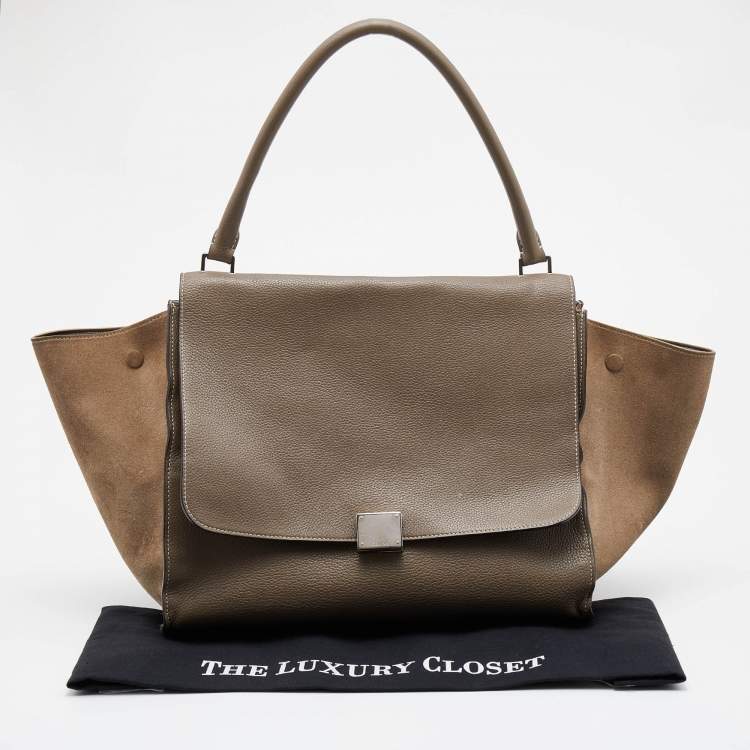 Pre Owned Celine Grey Leather and Suede Large Trapeze Top Handle Bag