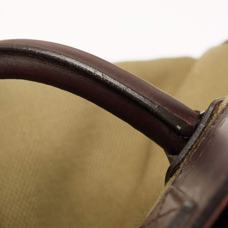 Pre Owned Celine Khaki Green/Brown Canvas and Leather Mini Luggage Tote