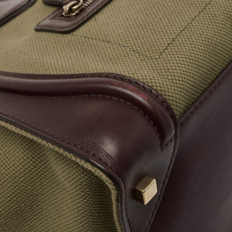 Pre Owned Celine Khaki Green/Brown Canvas and Leather Mini Luggage Tote