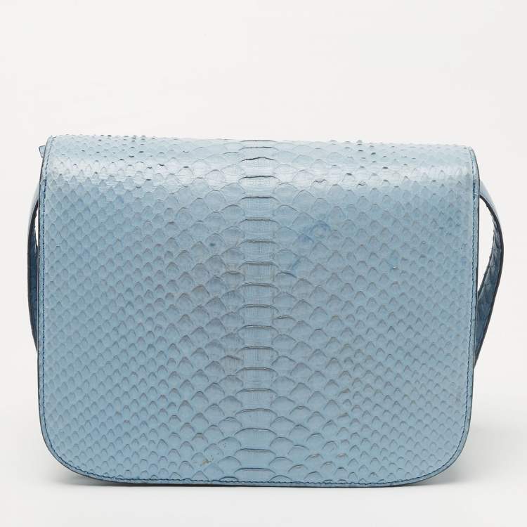 Pre Owned Celine Blue Python Medium Classic Box Bag