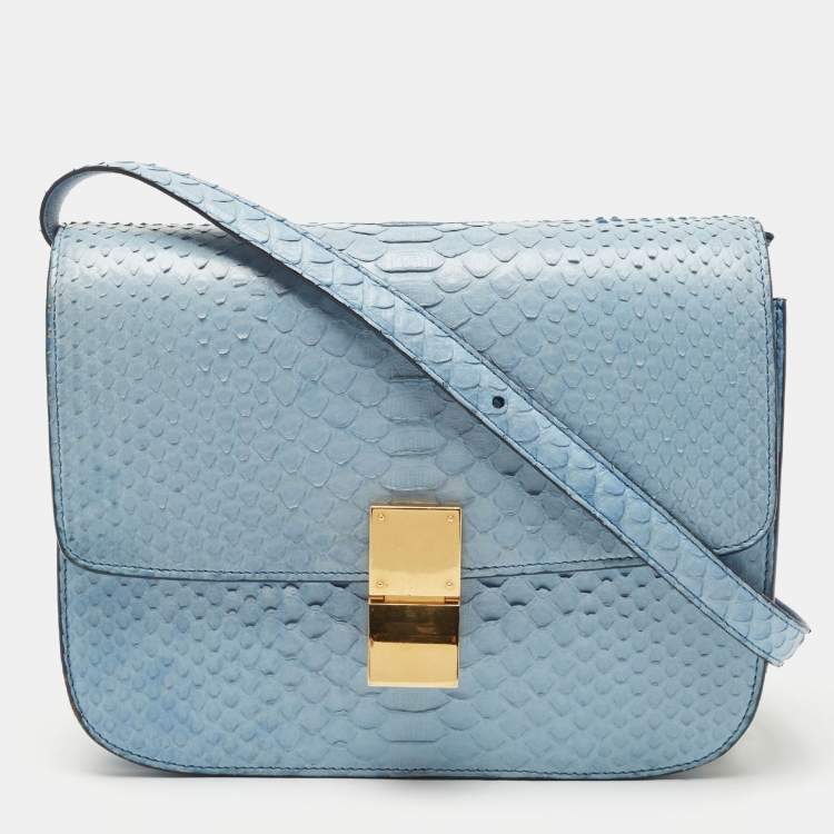 Celine Classic Medium Box Bag Sky Blue Leather Crossbody New