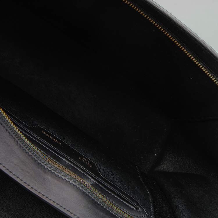 Pre Owned Celine Black Croc Embossed Leather and Suede Medium Trapeze Top Handle Bag