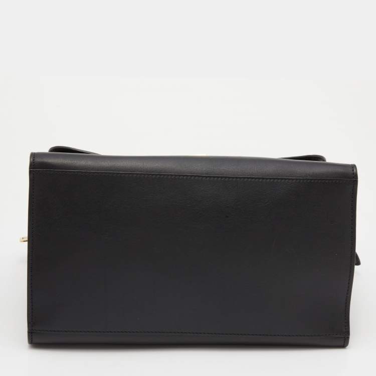 Pre Owned Celine Black Croc Embossed Leather and Suede Medium Trapeze Top Handle Bag