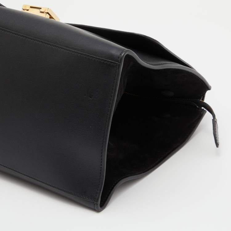 Pre Owned Celine Black Croc Embossed Leather and Suede Medium Trapeze Top Handle Bag