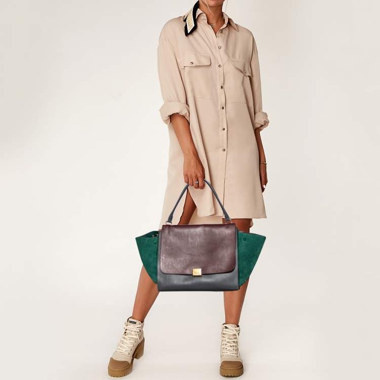 Pre Owned Celine Multicolor Leather and Suede Large Trapeze Top Handle Bag