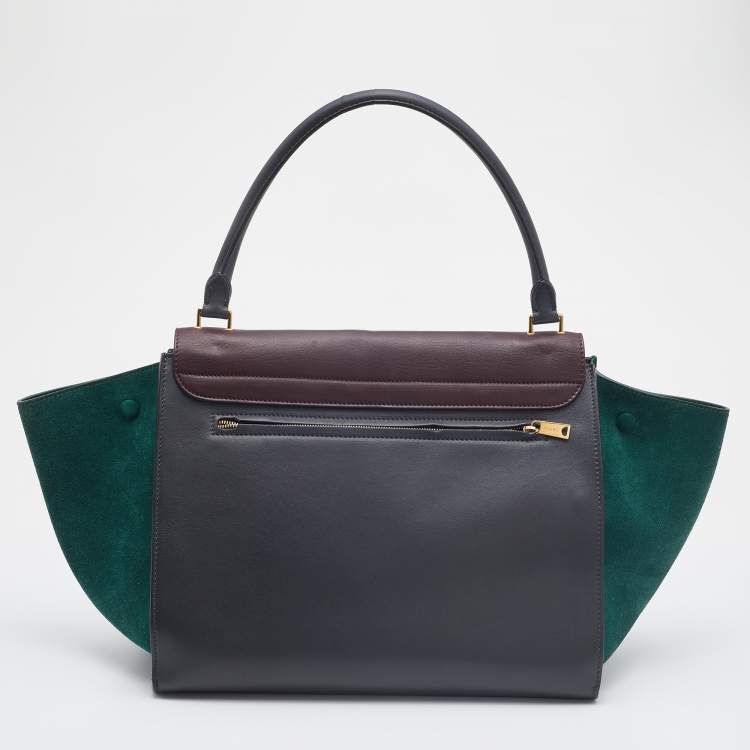 Pre Owned Celine Multicolor Leather and Suede Large Trapeze Top Handle Bag