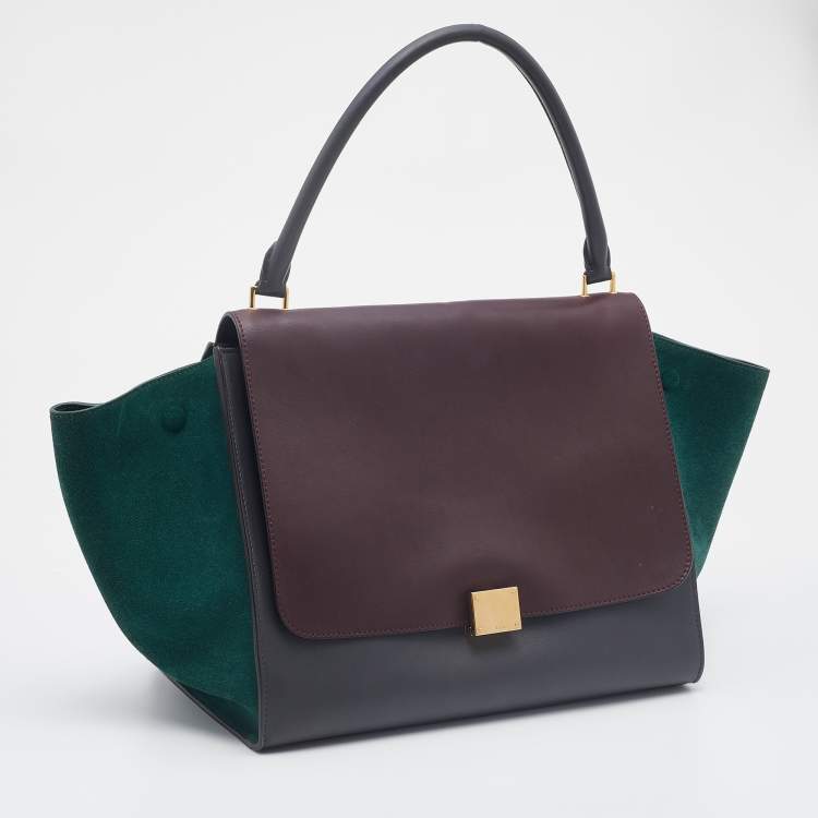 Pre Owned Celine Multicolor Leather and Suede Large Trapeze Top Handle Bag