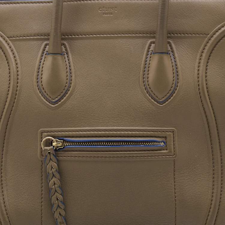 Pre Owned Celine Olive Brown Leather Medium Luggage Phantom Tote