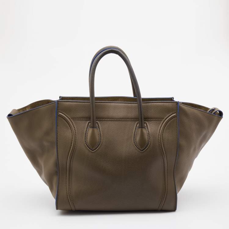 Pre Owned Celine Olive Brown Leather Medium Luggage Phantom Tote