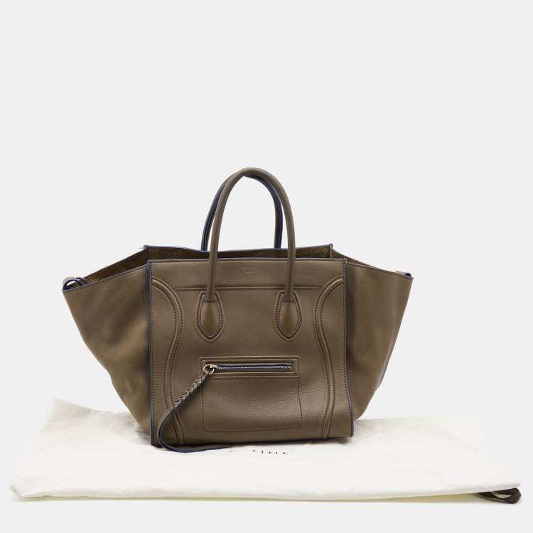 Pre Owned Celine Olive Brown Leather Medium Luggage Phantom Tote