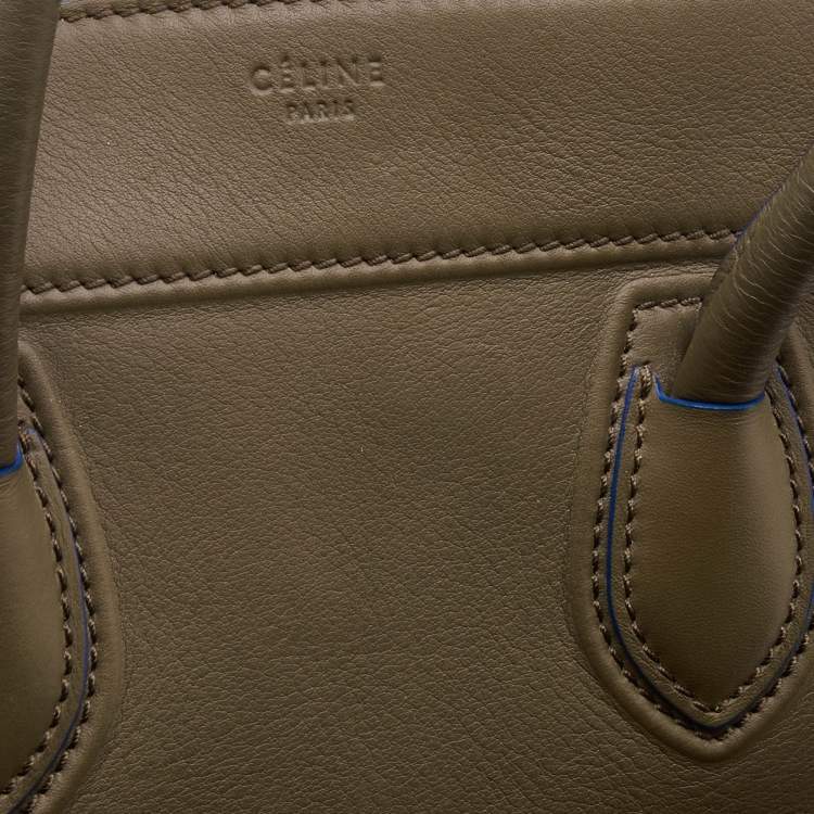 Pre Owned Celine Olive Brown Leather Medium Luggage Phantom Tote