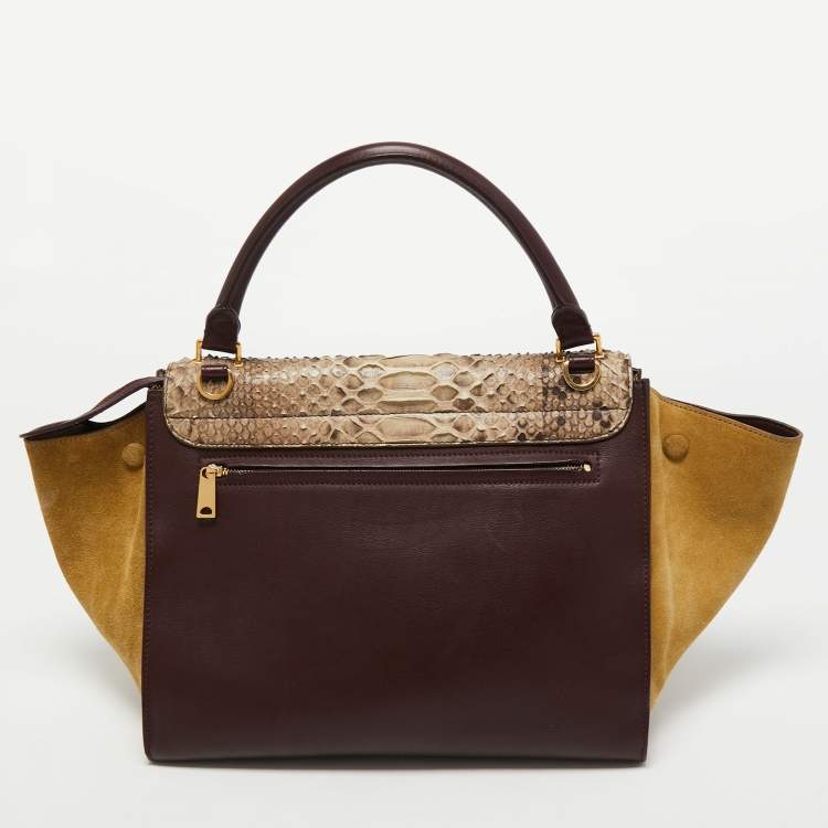 Pre Owned Celine Multicolor Python,Leather and Suede Medium Trapeze Bag