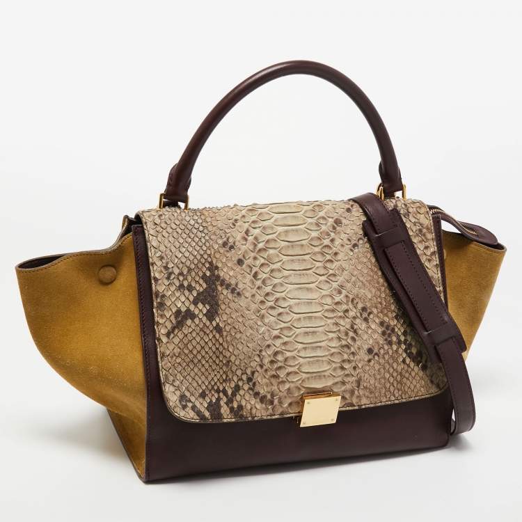 Pre Owned Celine Multicolor Python,Leather and Suede Medium Trapeze Bag