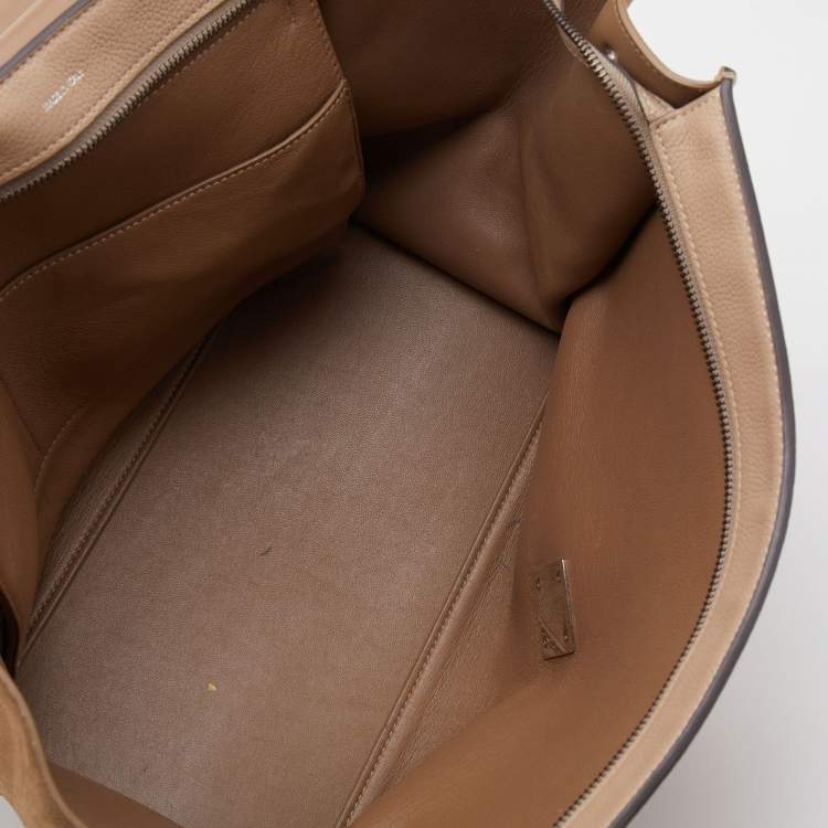 Pre Owned Celine Sand Brown Leather and Suede Medium Trapeze Top Handle Bag