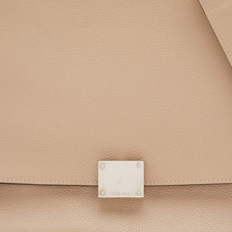 Pre Owned Celine Sand Brown Leather and Suede Medium Trapeze Top Handle Bag
