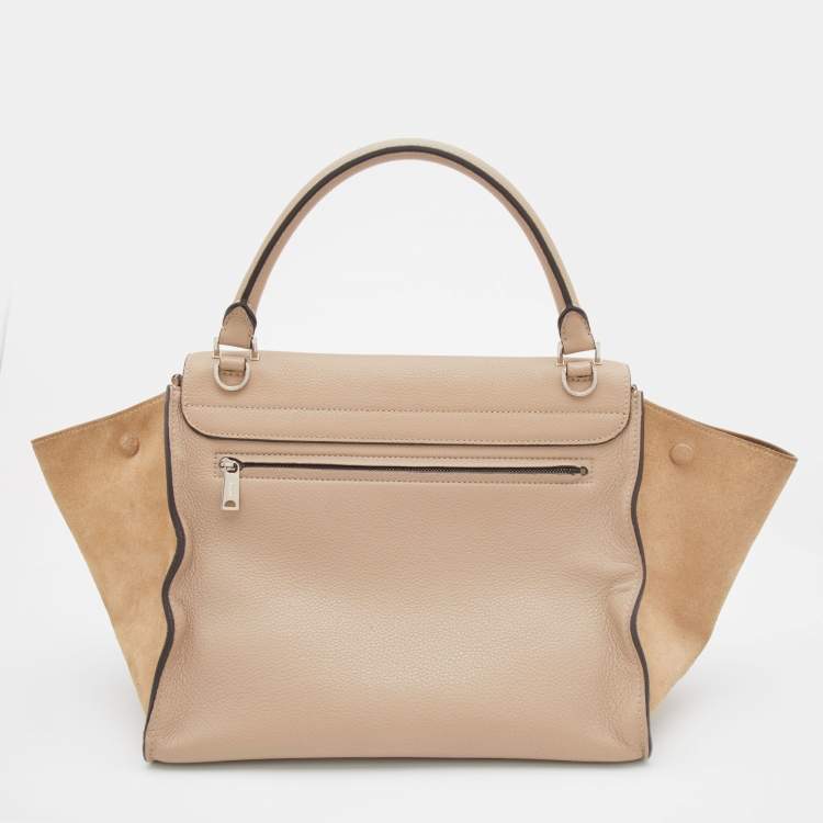 Pre Owned Celine Sand Brown Leather and Suede Medium Trapeze Top Handle Bag