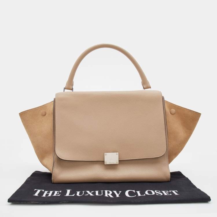 Pre Owned Celine Sand Brown Leather and Suede Medium Trapeze Top Handle Bag