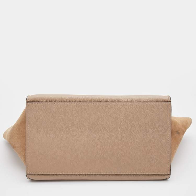 Pre Owned Celine Sand Brown Leather and Suede Medium Trapeze Top Handle Bag