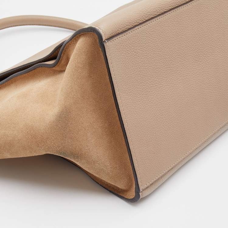 Pre Owned Celine Sand Brown Leather and Suede Medium Trapeze Top Handle Bag