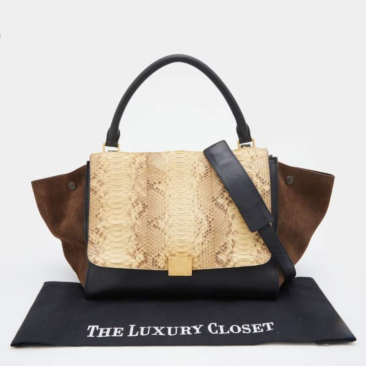Pre Owned Celine Multicolor Python, Leather & Suede Medium Trapeze Top Handle Bag