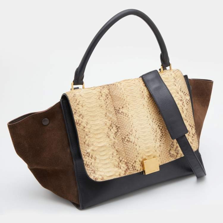 Pre Owned Celine Multicolor Python, Leather & Suede Medium Trapeze Top Handle Bag