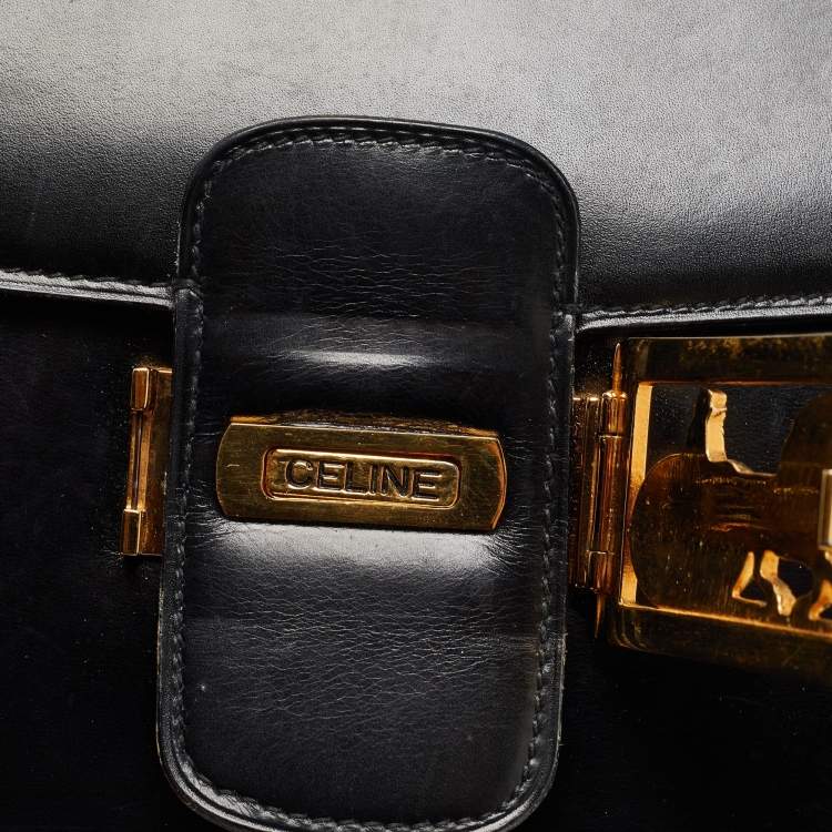 Pre Owned Celine Black Leather Horse Carriage Logo Shoulder Bag
