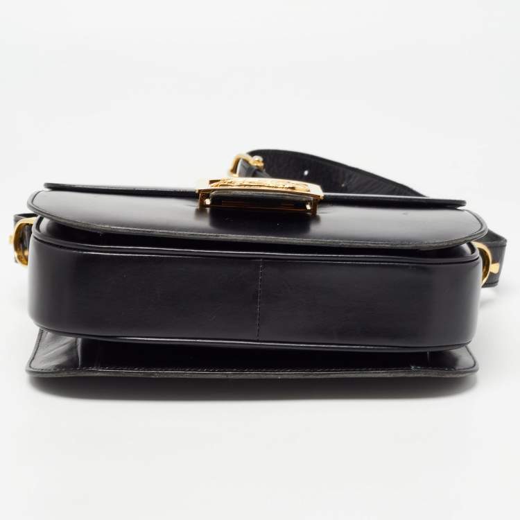 Pre Owned Celine Black Leather Horse Carriage Logo Shoulder Bag