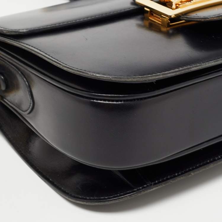Pre Owned Celine Black Leather Horse Carriage Logo Shoulder Bag