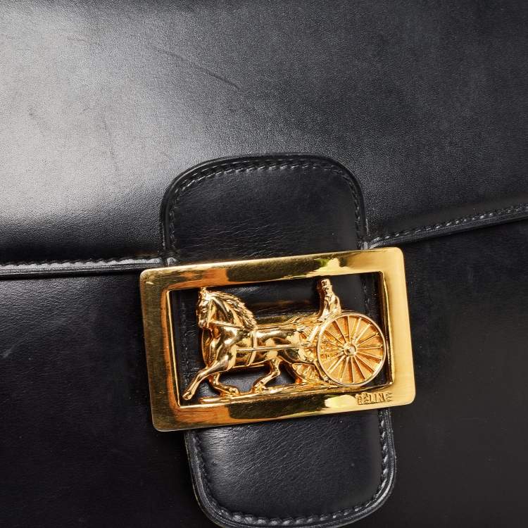 Pre Owned Celine Black Leather Horse Carriage Logo Shoulder Bag