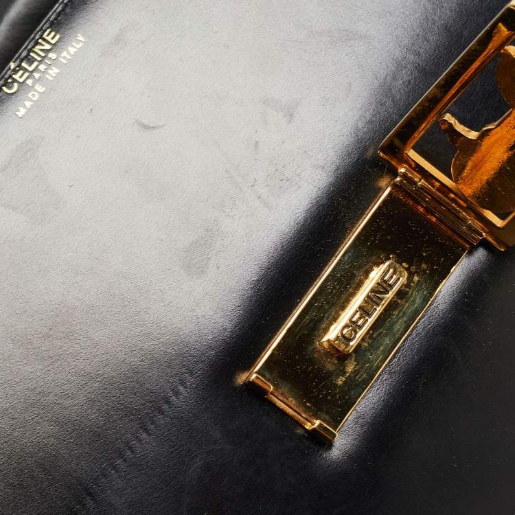 Pre Owned Celine Black Leather Horse Carriage Logo Shoulder Bag