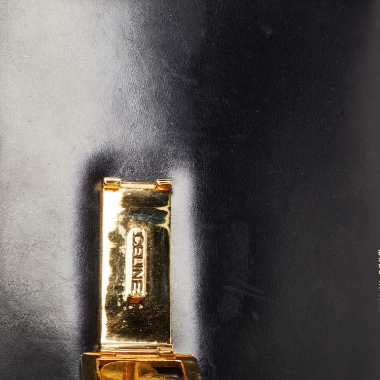 Pre Owned Celine Black Leather Horse Carriage Logo Shoulder Bag