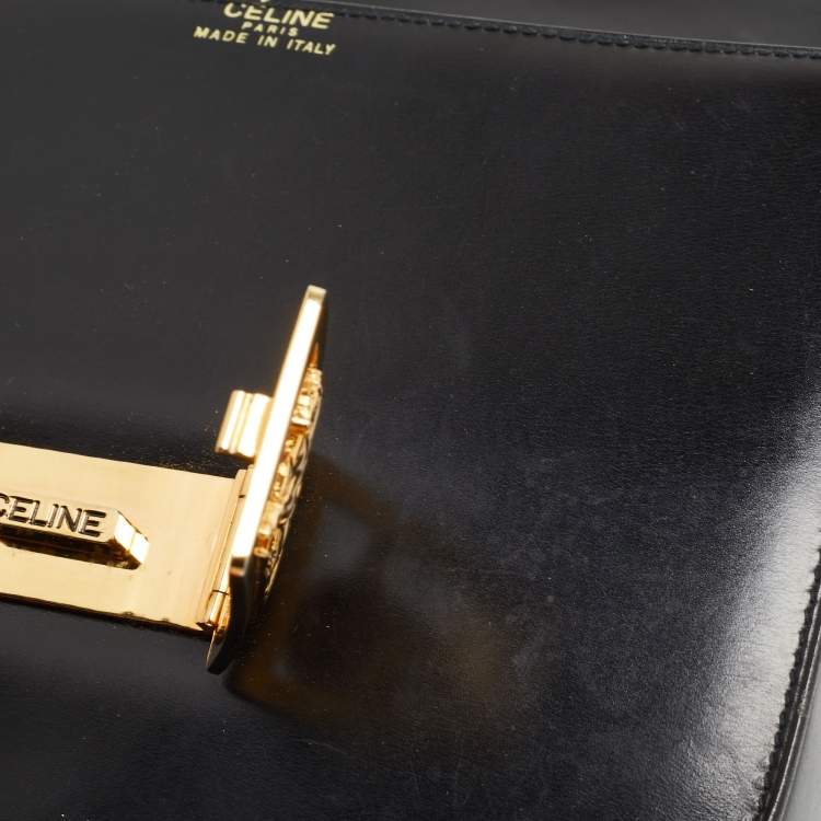 Pre Owned Celine Black Leather Horse Carriage Logo Shoulder Bag