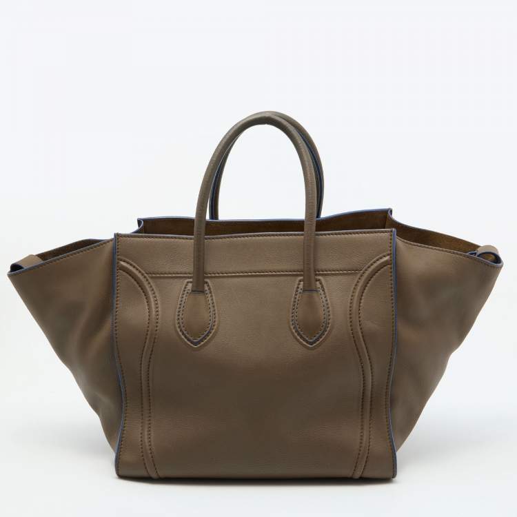 Pre Owned Celine Olive Brown Leather Medium Phantom Luggage Tote