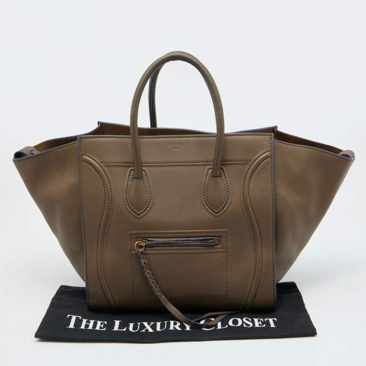 Pre Owned Celine Olive Brown Leather Medium Phantom Luggage Tote