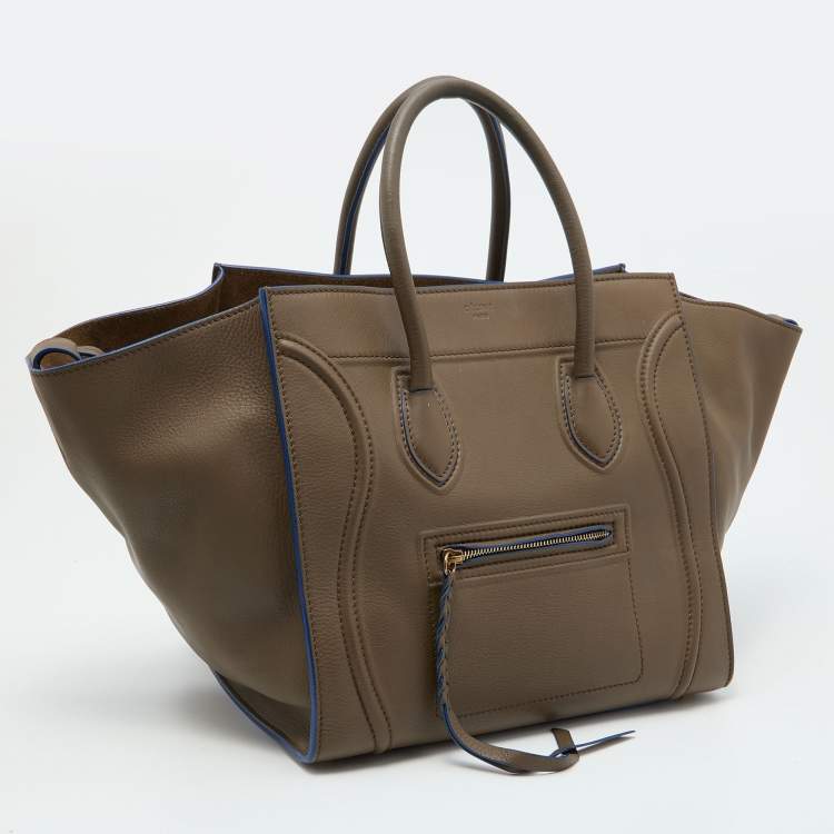 Pre Owned Celine Olive Brown Leather Medium Phantom Luggage Tote