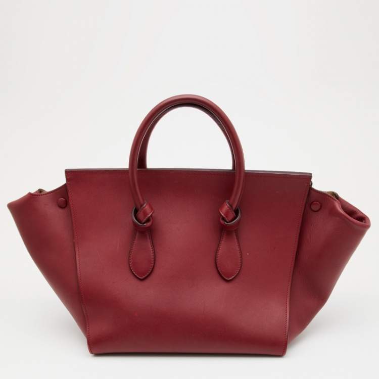 Pre Owned Celine Dark Red Leather Small Tie Tote