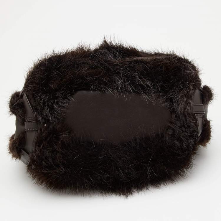 Pre Owned Celine Dark Brown Mink Fur and Leather Satchel