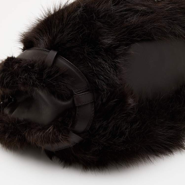 Pre Owned Celine Dark Brown Mink Fur and Leather Satchel