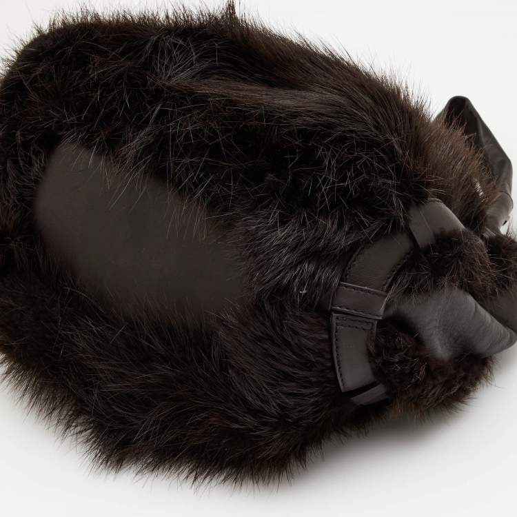 Pre Owned Celine Dark Brown Mink Fur and Leather Satchel