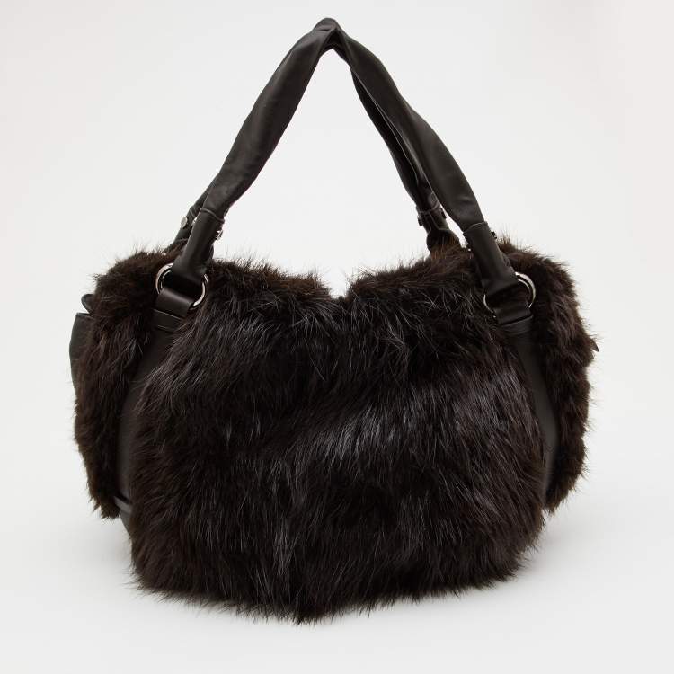 Pre Owned Celine Dark Brown Mink Fur and Leather Satchel