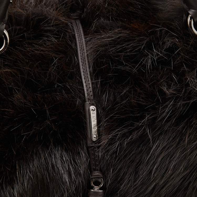 Pre Owned Celine Dark Brown Mink Fur and Leather Satchel