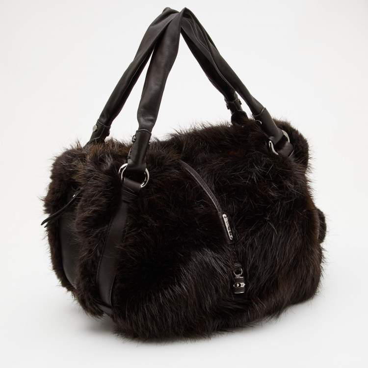Pre Owned Celine Dark Brown Mink Fur and Leather Satchel