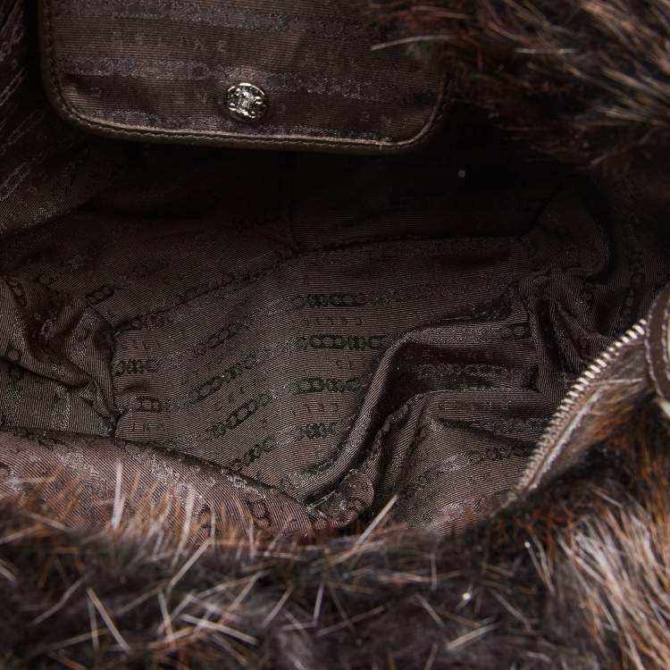 Pre Owned Celine Dark Brown Mink Fur and Leather Satchel