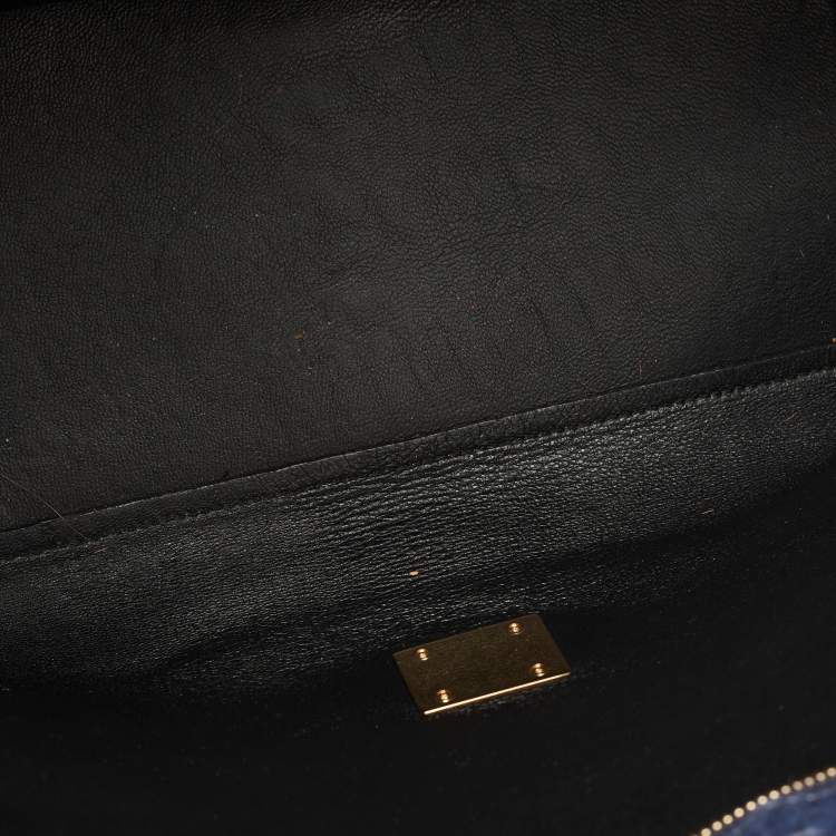Pre Owned Celine Blue/Black Python and Suede Medium Trapeze Tote