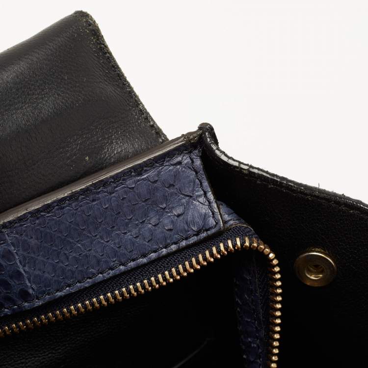 Pre Owned Celine Blue/Black Python and Suede Medium Trapeze Tote