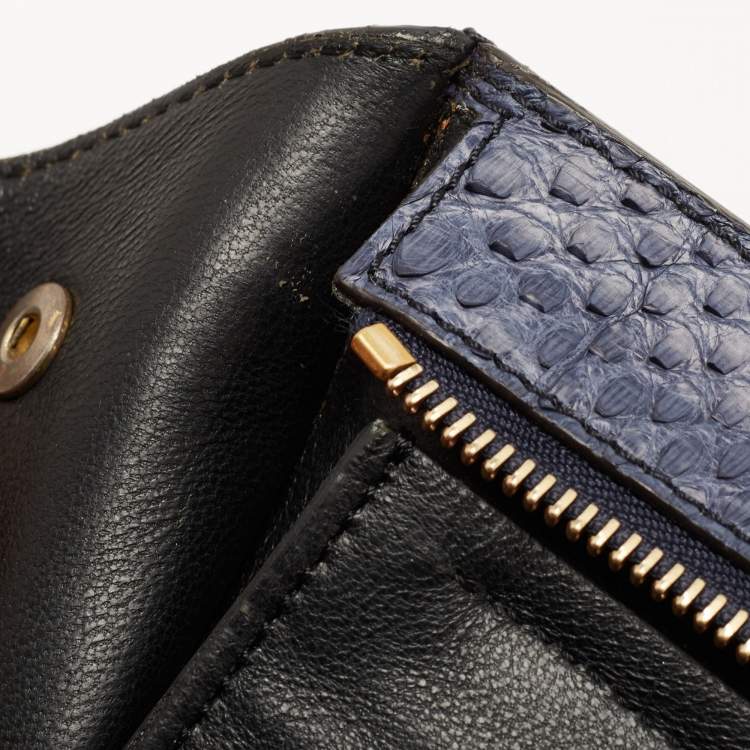 Pre Owned Celine Blue/Black Python and Suede Medium Trapeze Tote