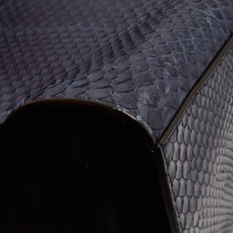 Pre Owned Celine Blue/Black Python and Suede Medium Trapeze Tote