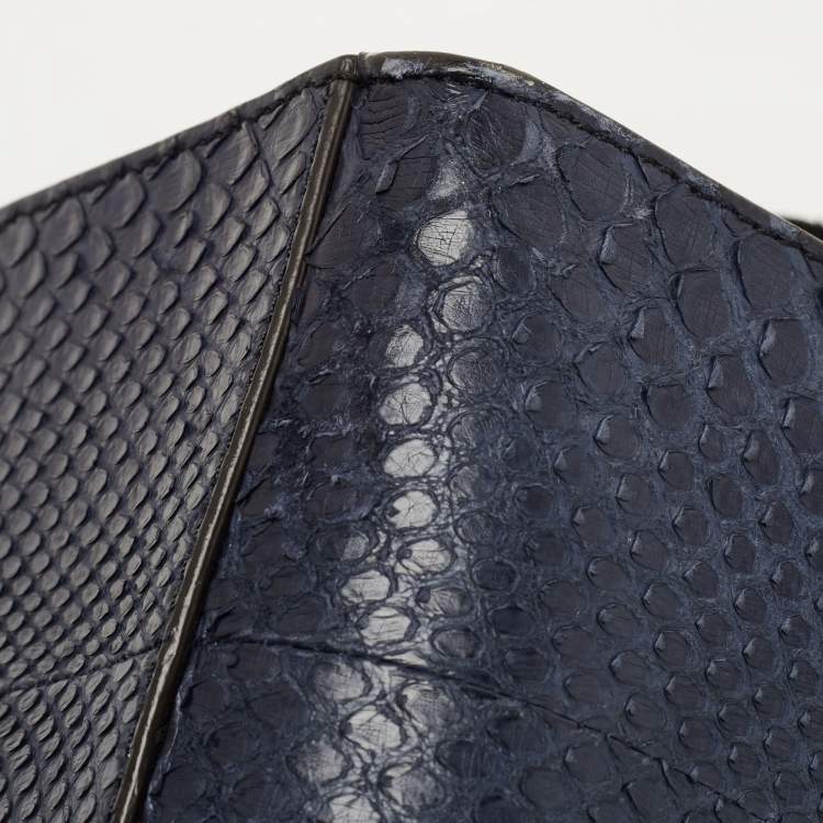 Pre Owned Celine Blue/Black Python and Suede Medium Trapeze Tote