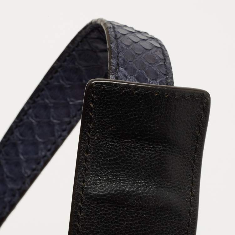 Pre Owned Celine Blue/Black Python and Suede Medium Trapeze Tote